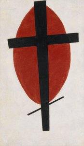 Suprematismo mistico croce nera su ovale rosso